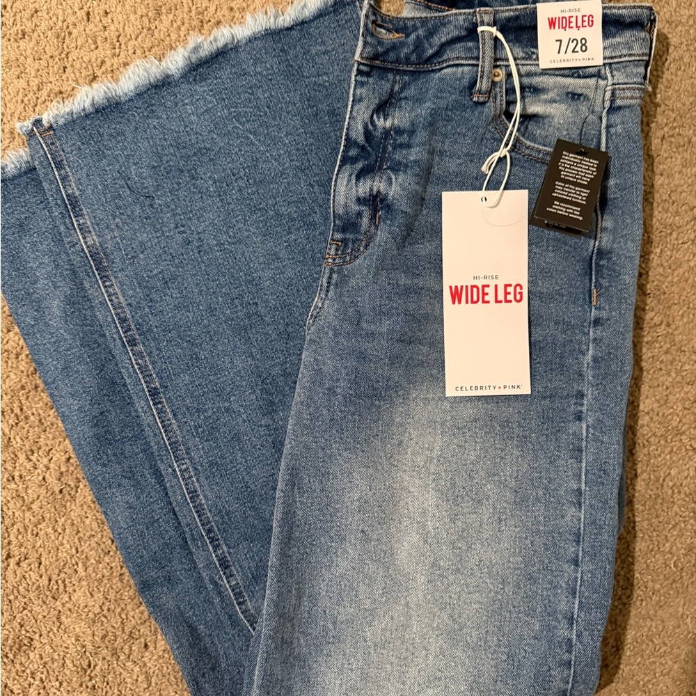 Celebrity Pink Blue Flare Jeans with Vintage Wash